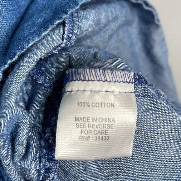 MODCLOTH Chambray Ruffled Mini Skirt Blue Medium Wash Pockets Cotton Plus 4X - Picture 8 of 12